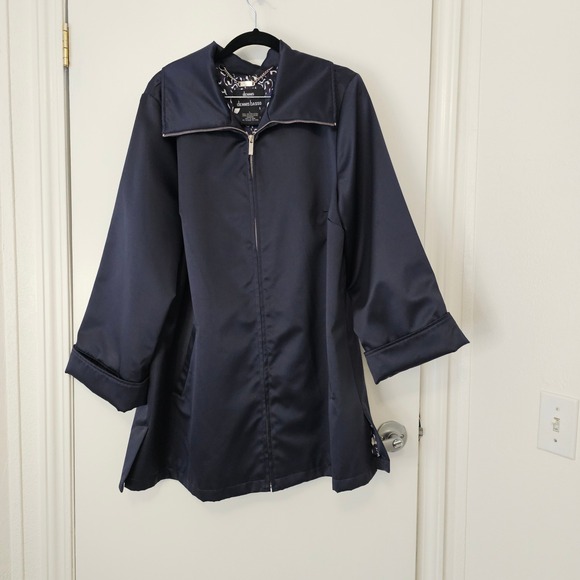 dennis basso Jackets & Blazers - Dennis By Dennis Basso Navy Blue Coat Jacket L Zip Front Lined Springtime Jacket